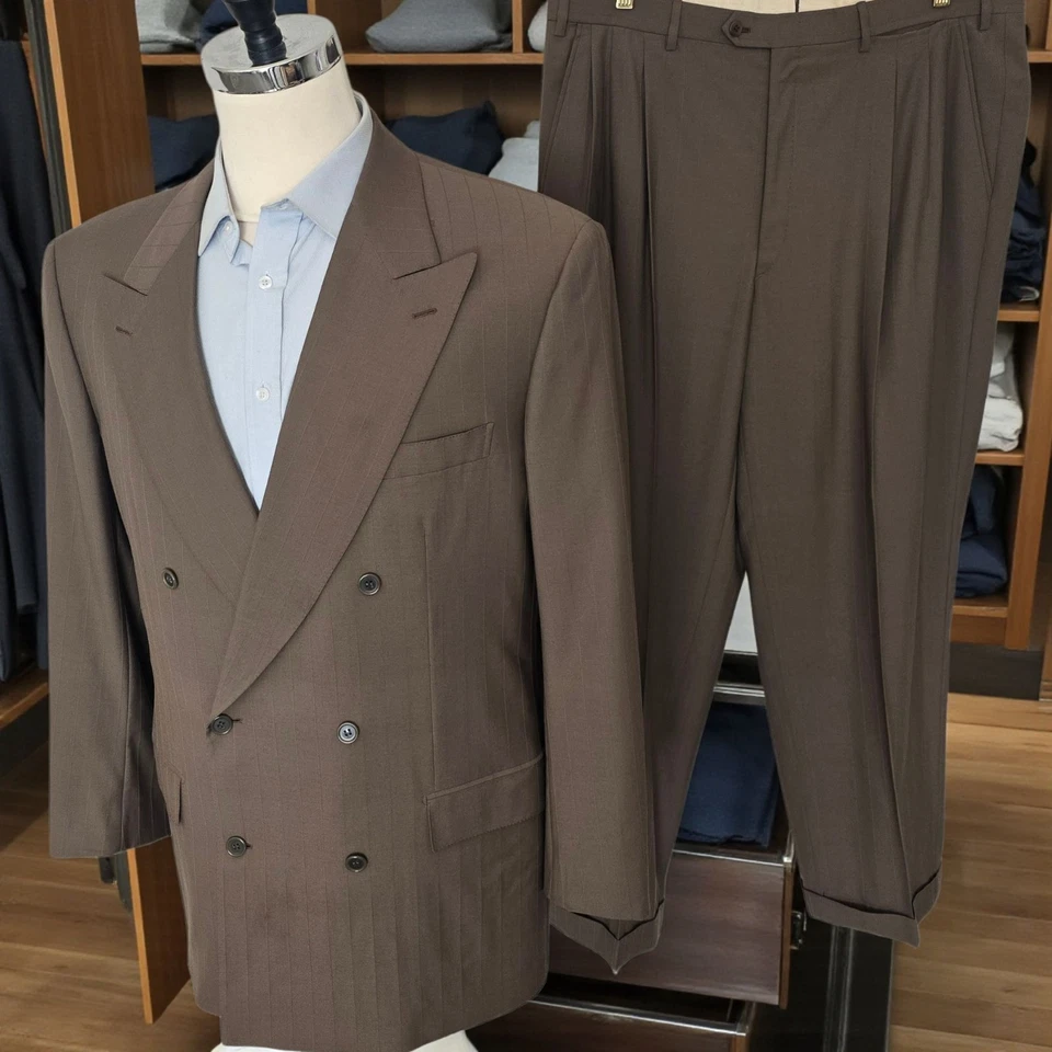 Vintage Brioni Double Breasted Suit 46r 38x29 Self Striped - Image 4 of 4