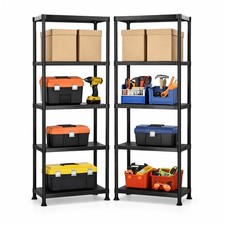 NEW! 2x 5 Tier Black Plastic Heavy Duty Shelving Racking Storage Unit