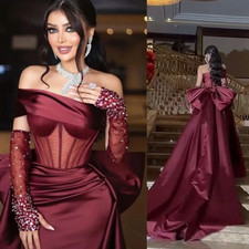 Burgundy Plus Size Mermaid Evening Dresses for Women Off Shoulder Sequins