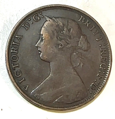 1866 Great Britain Young Victoria Half Penny Nice Original VF KM-748.2 CHRC