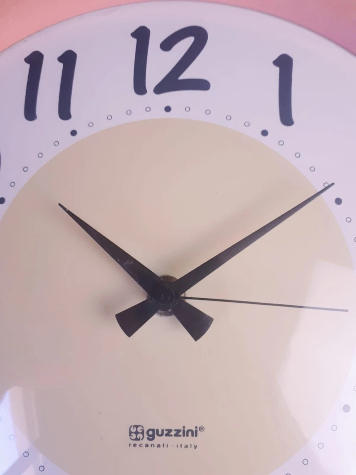 Orologio da parete vintage Guzzini anni 90, design italiano, Rosa Pesca Salmone - Imagen 4 de 4