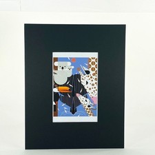 Zoo Babies Charley Harper Matted Art Postcard Black Style B Ready to Frame