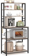 Image of Kitchen Storage Rack Microwave Stand Coffee Bar 6 Shelves Hooks Steel Frame
