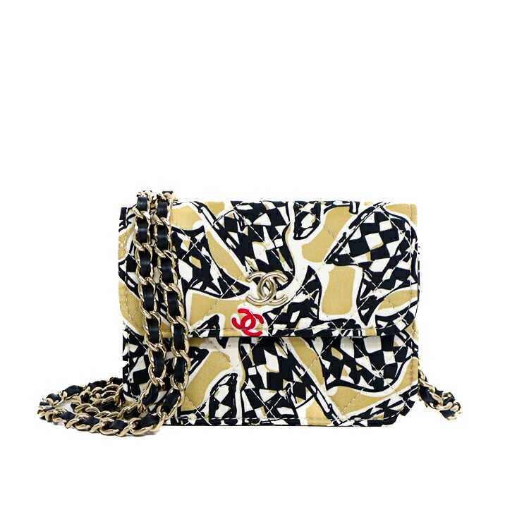 CHANEL Matelasse Mini Chain Shoulder Bag in Checkered Flag Canvas & Leather