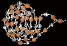 Rudraksha and Sphatik Mala in Pure Silver - 54+1 beads - Lab Certified