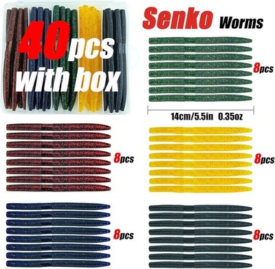 40ct 5.5-Inch mixed Lot Senko Style Stick Baits Soft Plastic Bass Fishing Worm