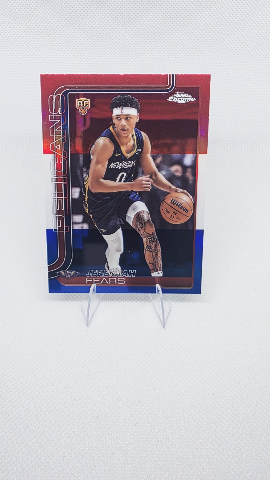 2025-26 Topps Chrome Jeremiah Fears Red White and Blue Refractor Rookie RC #257