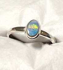 Amazing Natural Australian Opal Ring 925 Sterling Silver Size 8