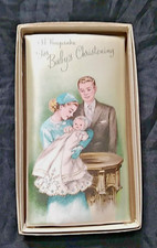 Vtg Satin Baby Book Christening w Original Box Picture Used VOLLAND USA HTF Sm