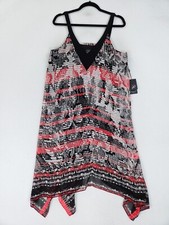 Adrianna Papell Dress Women 12 Black Red Sleeveless V Neck Flowy Casual Midi NEW