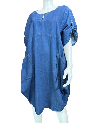 Denim Dress XXL Medium Blue Jean Midi Artsy Parachute Bubble Hem Pullover  2XL 2X | eBay