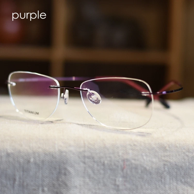 Ultra-Ligero β Titanio Púrpura Gafas Marco Mujer Gafas de Vino Sin Montura Foto 2 de 4