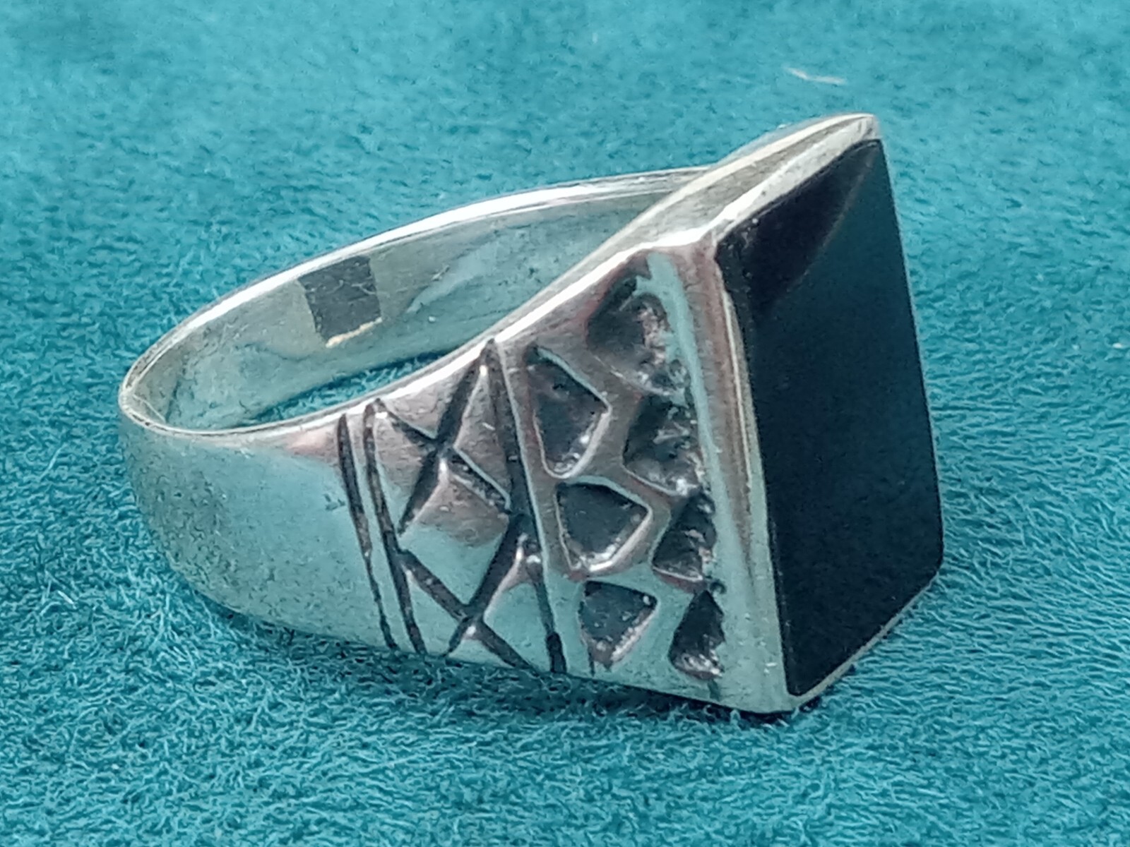 Sterling Silver Men's Ring w. Rectangular Black O… - image 4