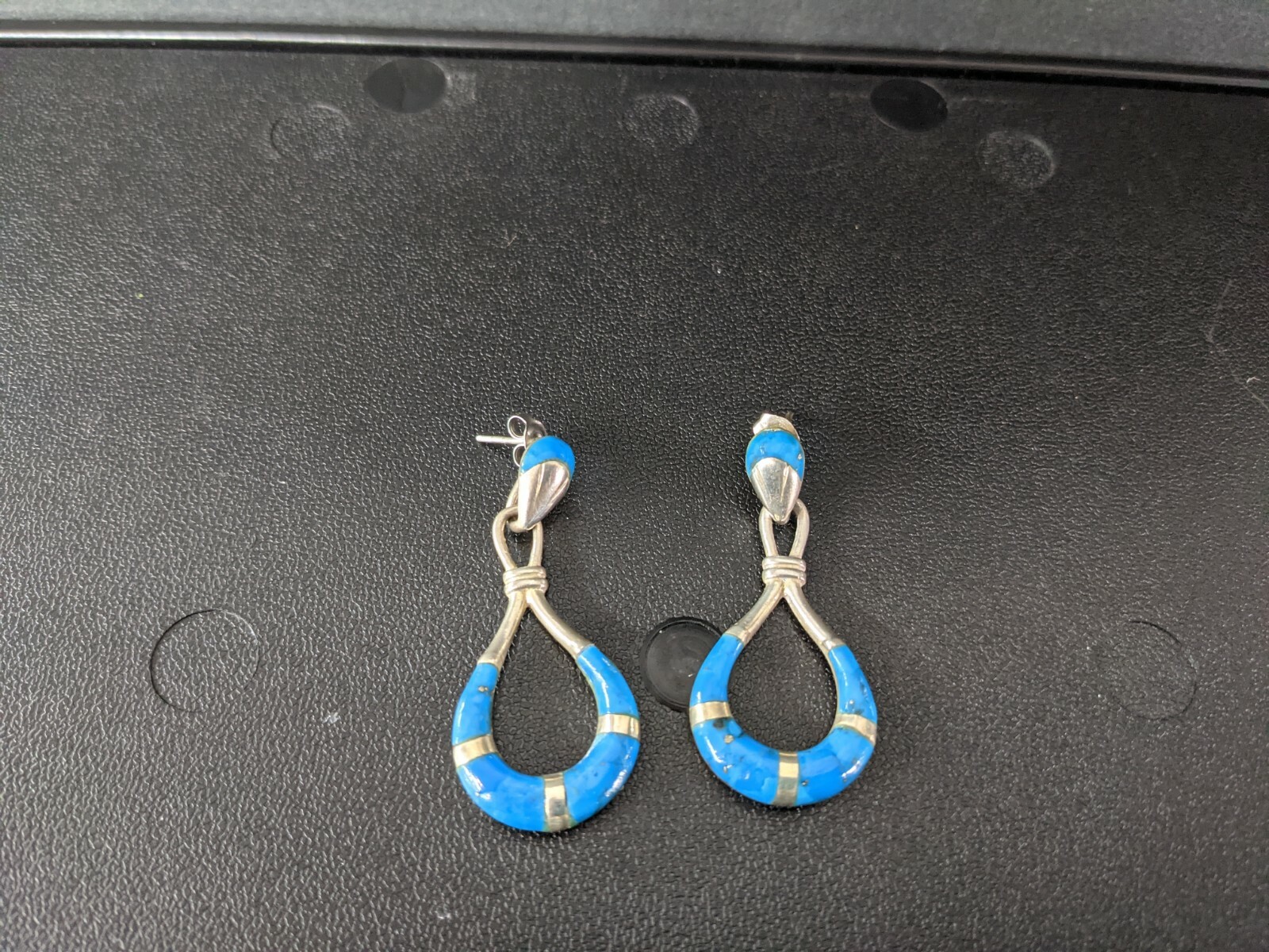 STERLING SILVER TURQUOISE DANGLE POST EARRINGS ! … - image 4