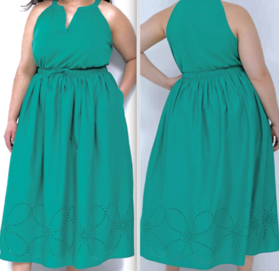 Lane Bryant Dress 14P Green Easter Tea Eyelet Hem Elastic Drawstring  Sleeveless