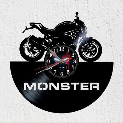 Wanduhr Vinyl Schallplatte Monster Motorrad Speed Ducati Deko 