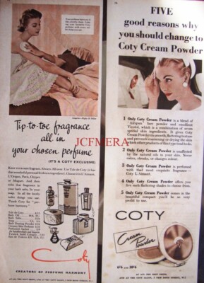 2 x COTY 50er Jahre Gesichtspuder Werbedrucke #2 - Original Kosmetik Werbung