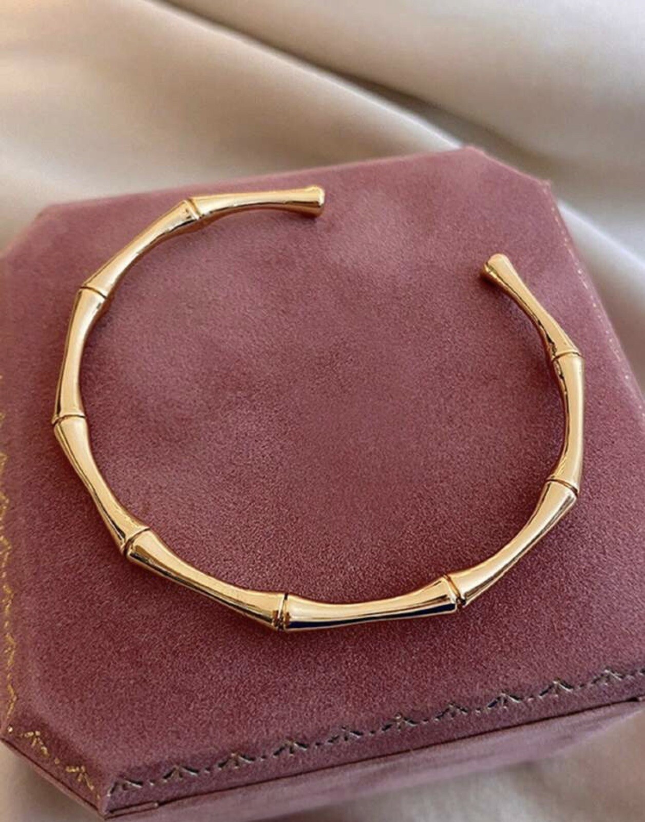 Adjustable Elegant Bamboo Cuff Bangle 18k Gold Plated Stainless Steel Waterproof