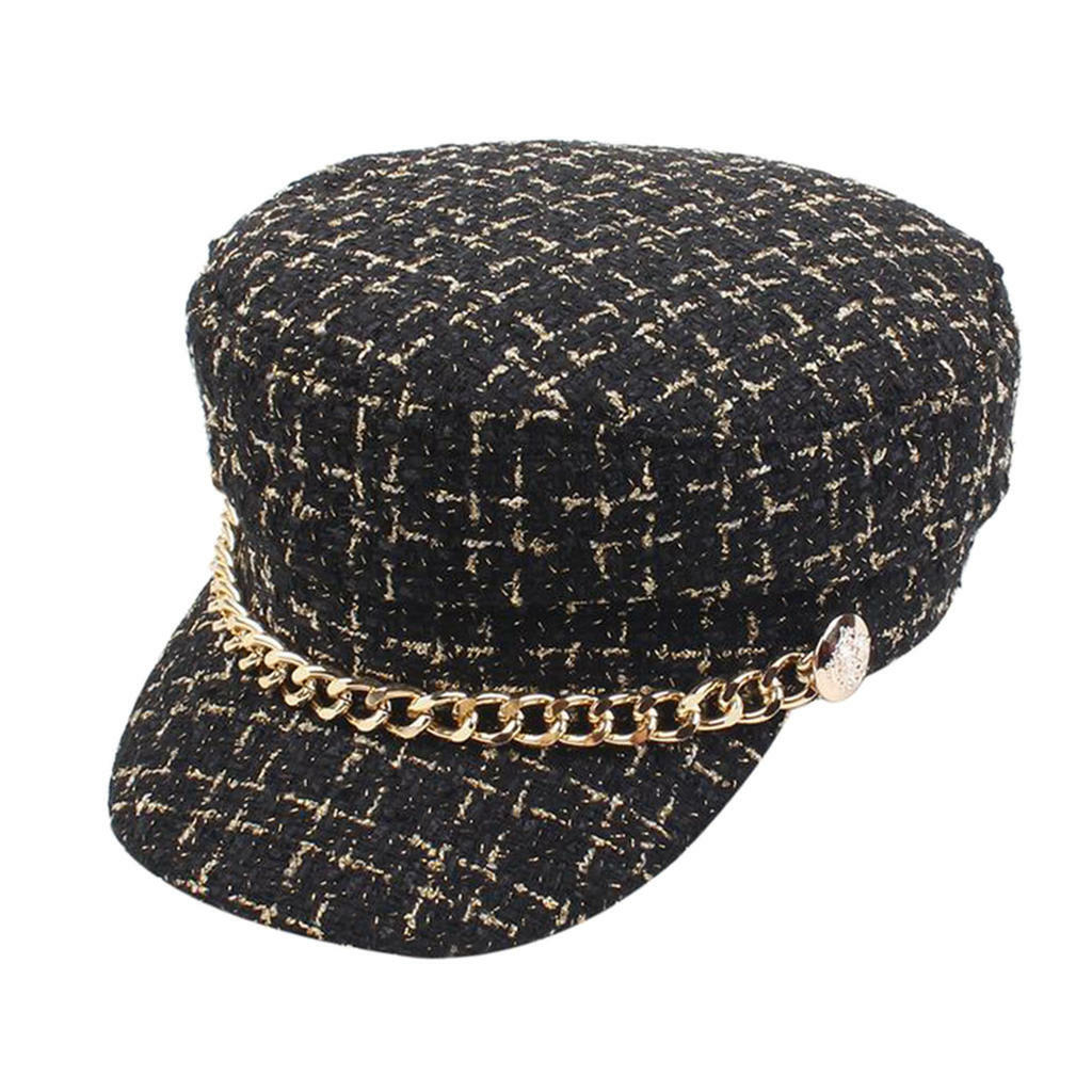 Women’s Tweed Chain Newsboy Cap – Chic & Elegant Women Tweed-Plaid-Newsboy Fiddler Cap Classic Cabbie-Berets  main image 2