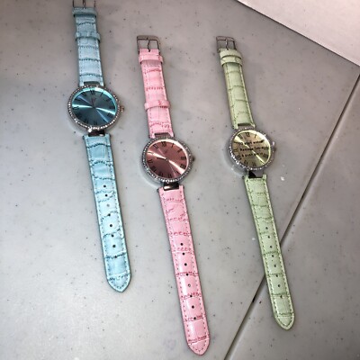 2 Genuine Leather Rhinestone Embellished LA Vintage Watches Green and Purple Vintage Pierre Nicol Womens Watch 34mm Blue Gold Tone Purple  main image 2