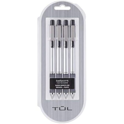 4 -TUL BP3 Ballpoint Retractable Medium Point, 1.0 mm, Silver Barrel, Black Ink,