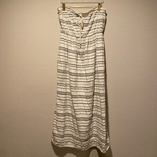 Gap Strapless Gray White Stripe MIDI Dress XL Nautical Pockets Fishermancore