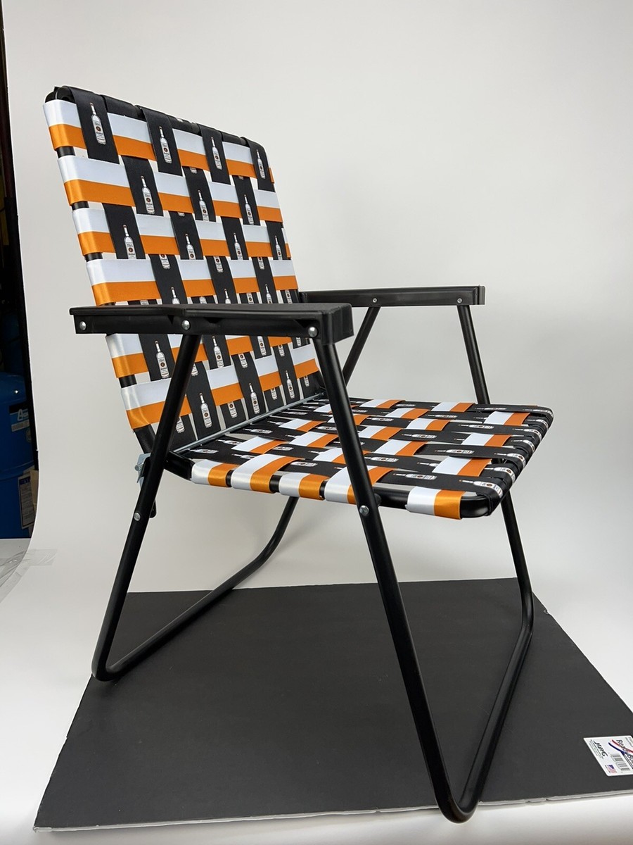 Titos Vodka Metal Webbed Folding Lawn Chair Copper White Black and