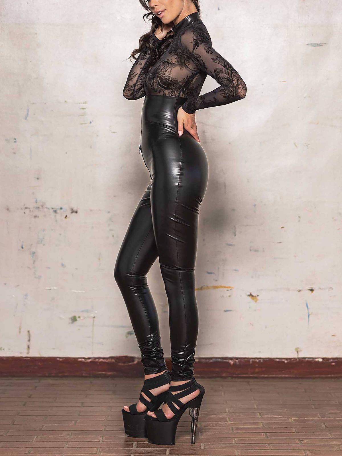 Patrice Catanzaro Black Stretch Patent Matte Jumpsuit Alize Patent Matte Catsuit image 5