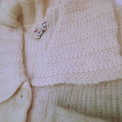 Vintage 50s Hewlett Mills Italian Vogue Cardigan Sweater -M(8) Wool Mohair Beige - Picture 7 of 10