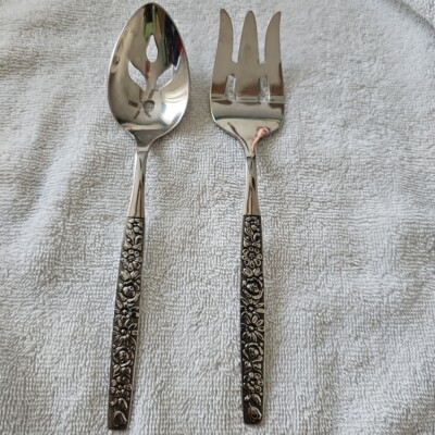 Oneida Wm A Rogers Stainless Silverware MALIBU Slotted Serving Spoon + Fork