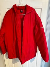 VTG Nike Team Sports Long Parka Stadium Coat Hooded Quilted - Large