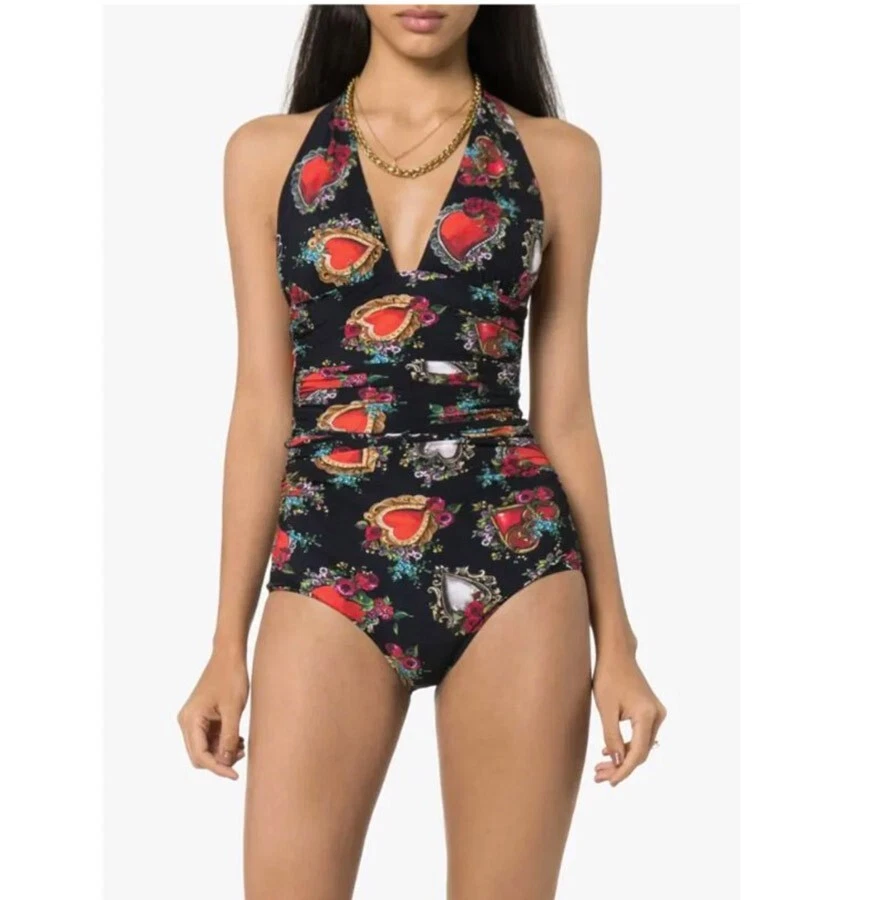 DOLCE GABBANA Swimwear Black Red Heart Bikini Beachwear Swimsuit