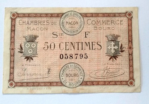 50 CENTIMES 1921 MACON & BOURG / FRANCE - Billet de nécessité - chambres de co - Foto 2 di 2