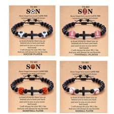 To my Son Inspirational Cross Beaded Bracelet Football Basketball Baseball Lover