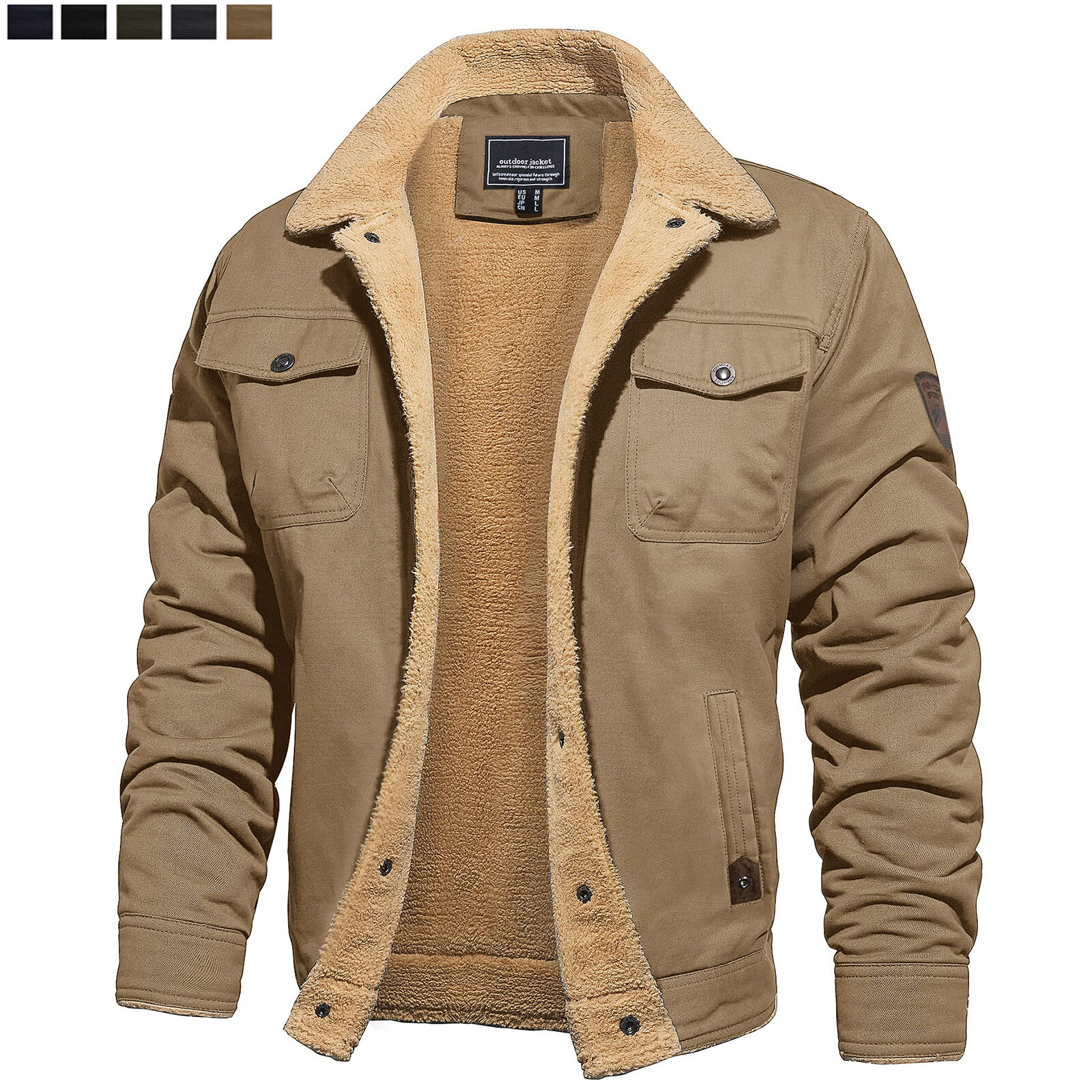 Men's Winter Thermal Cotton Coat Warm Fleece Lining Casual Bomber