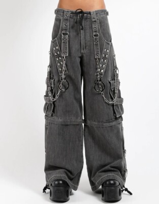 Goth Cargo with Straps, Denim Punk Emo Pants and Short with
