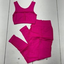 Hot Pink 2-Piece Activewear Set Ribbed Crop Tank Top, Leggings Womens Size XS /S