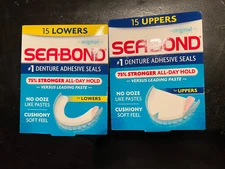 Sea-Bond Denture Adhesive 1 box of UPPERS / 1 box of LOWERS - 15ct each box 