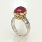Vintag Ruby Ring Cabochon 5.60 ct Solid 18K Gold Two tone Natural Diamonds — photo 1