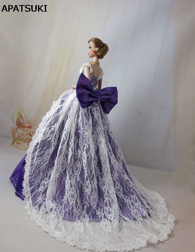 Purple Bowknot Lace Wedding Dress for 11.5" Doll Princess Dr