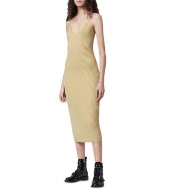 gold ribbed dress AllSaints Women's Lexi - necklace