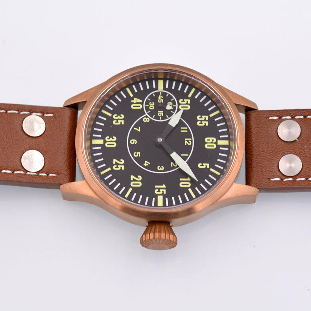 43mm Corgeut Brass Plated Case Black Dial Sapphire 6497 Hand