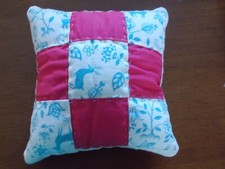 Vintage 1950 Quilted Pillow Machine Pieced Nine Square Quilt Block Muslin Back