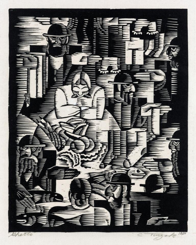 Ghetto Woodcut Charles Turzak 1939 Social Realism WPA Era Archival