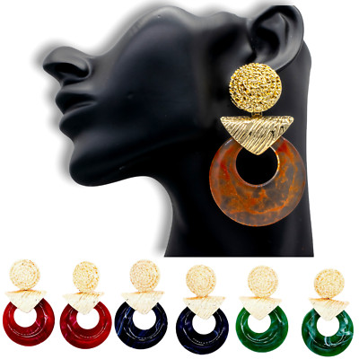Ohrhänger Statement Boho Gold Style große Ohrstecker rund Acryl neue Farben