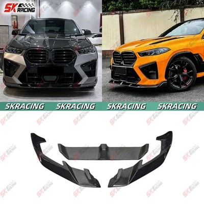 3PCS Front Bumper Lip Fits 2024-26 BMW X6M F96 LCI Carbon Fiber/Glossy Black FRP
