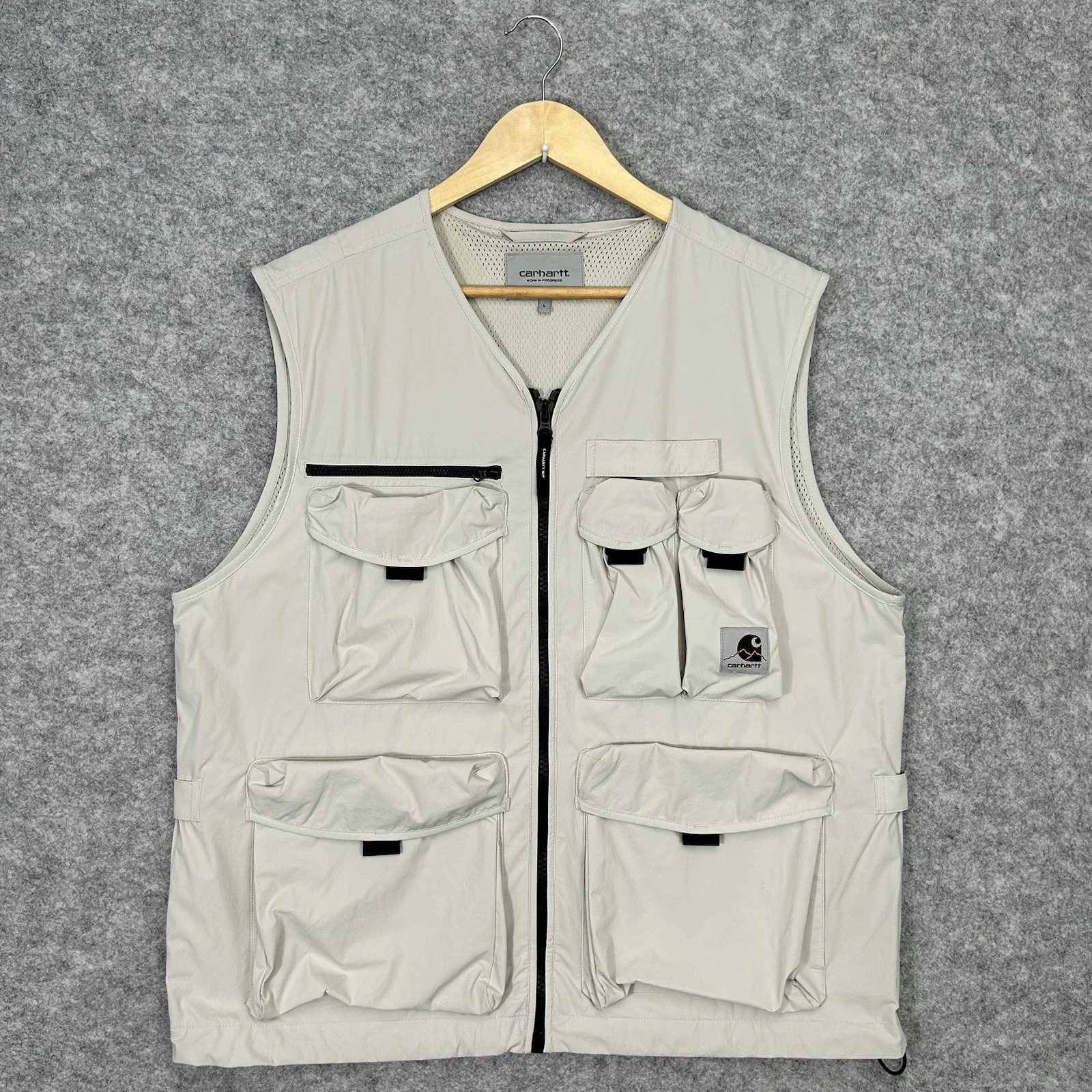 Carhartt WIP Hayes Vest Mens Large White Beige Utility Tactical Cargo Gilet C45