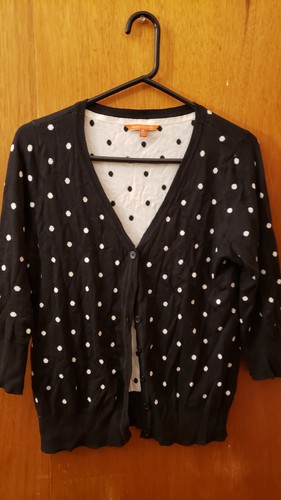 ModCloth Cardigan SWEATER Polka Dots XL Button Down BLACK & WHITE Women EUC