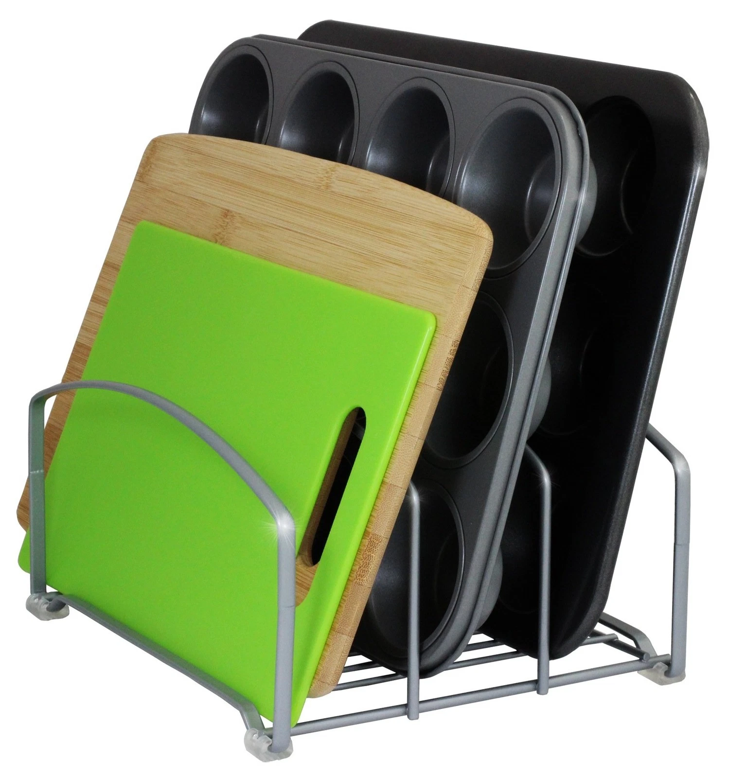 Cookware Organizer Rack for Kitchen Cabinet, 3 Slot Holder, Silver