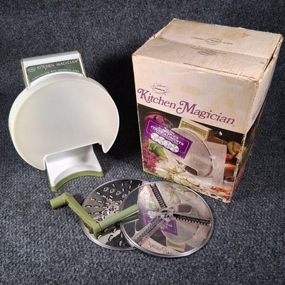 Vintage 1970 Popeil s Kitchen Magician Hand Crank Food Cutter Slicer w/ 2 Blades